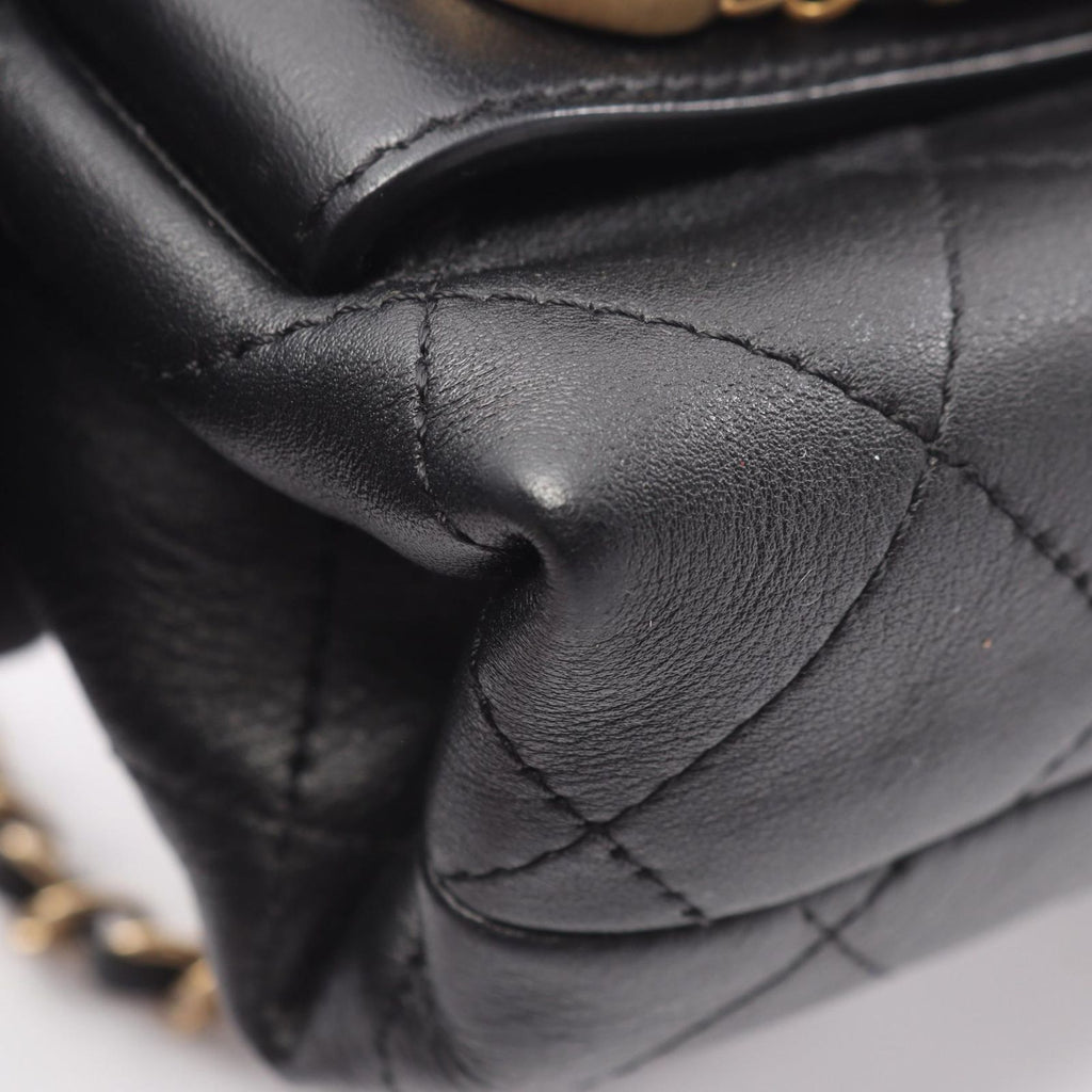 Chanel Shoulder Bag Quilted Logo Black Lambskin Chain — view 8