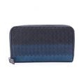 Bottega Veneta Round Wallet Intrecciato Black Navy Blue Leather