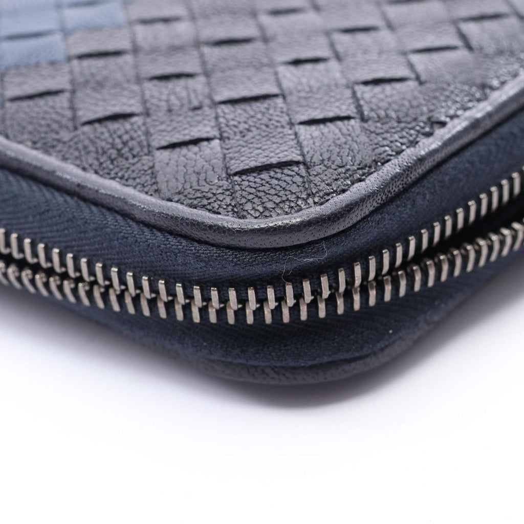 Bottega Veneta Round Wallet Intrecciato Black Navy Blue Leather — view 8