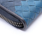 Bottega Veneta Round Wallet Intrecciato Black Navy Blue Leather — view 6