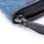 Bottega Veneta Round Wallet Intrecciato Black Navy Blue Leather — view 7