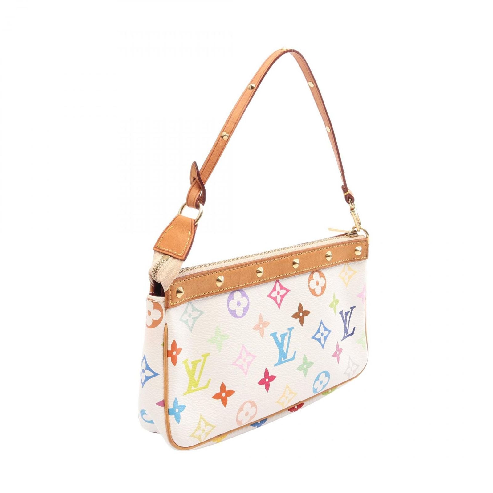 Louis Vuitton Handbag Pochette Accessoires Monogram Multicolor Blanc Leather — view 2