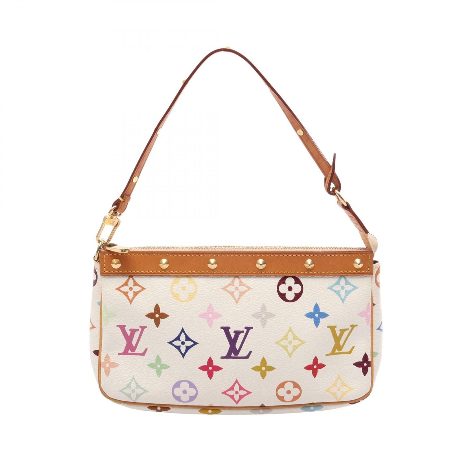 Louis Vuitton Handbag Pochette Accessoires Monogram Multicolor Blanc Leather
