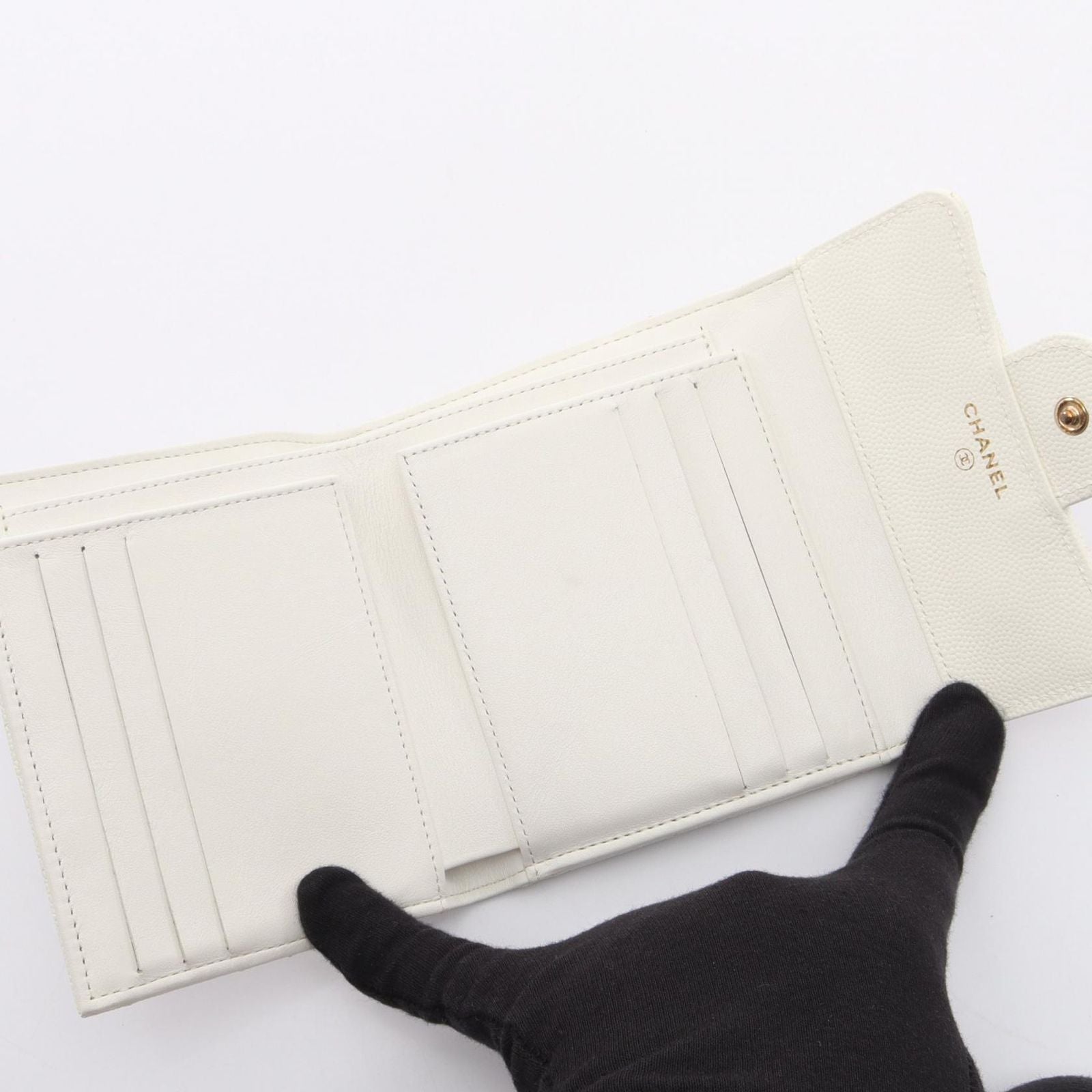 Chanel Trifold Wallet Quilted White Caviar Leather Compact — view 3