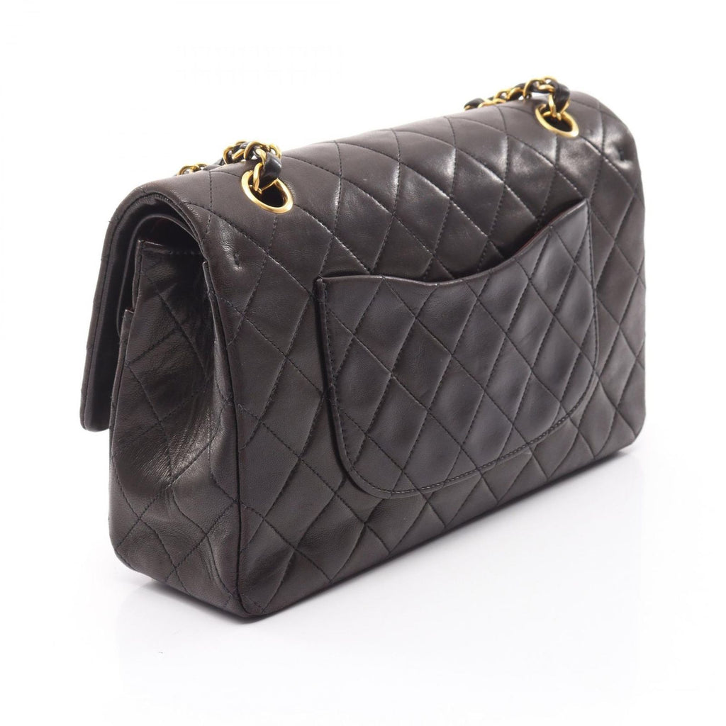 Chanel Shoulder Bag Quilted Double Flap Black Lambskin Chain — view 2