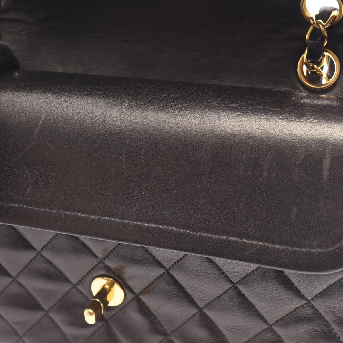 Chanel Shoulder Bag Quilted Double Flap Black Lambskin Chain — view 8