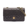 Chanel Shoulder Bag Quilted Double Flap Black Lambskin Chain