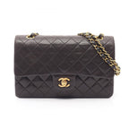 Chanel Shoulder Bag Quilted Double Flap Black Lambskin Chain