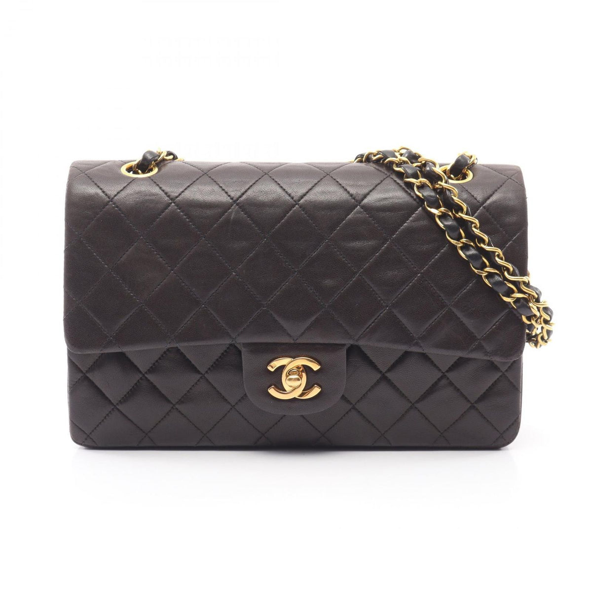 Chanel Shoulder Bag Quilted Double Flap Black Lambskin Chain