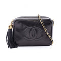 Chanel Shoulder Bag CC Logo Black Lambskin Fringe Chain