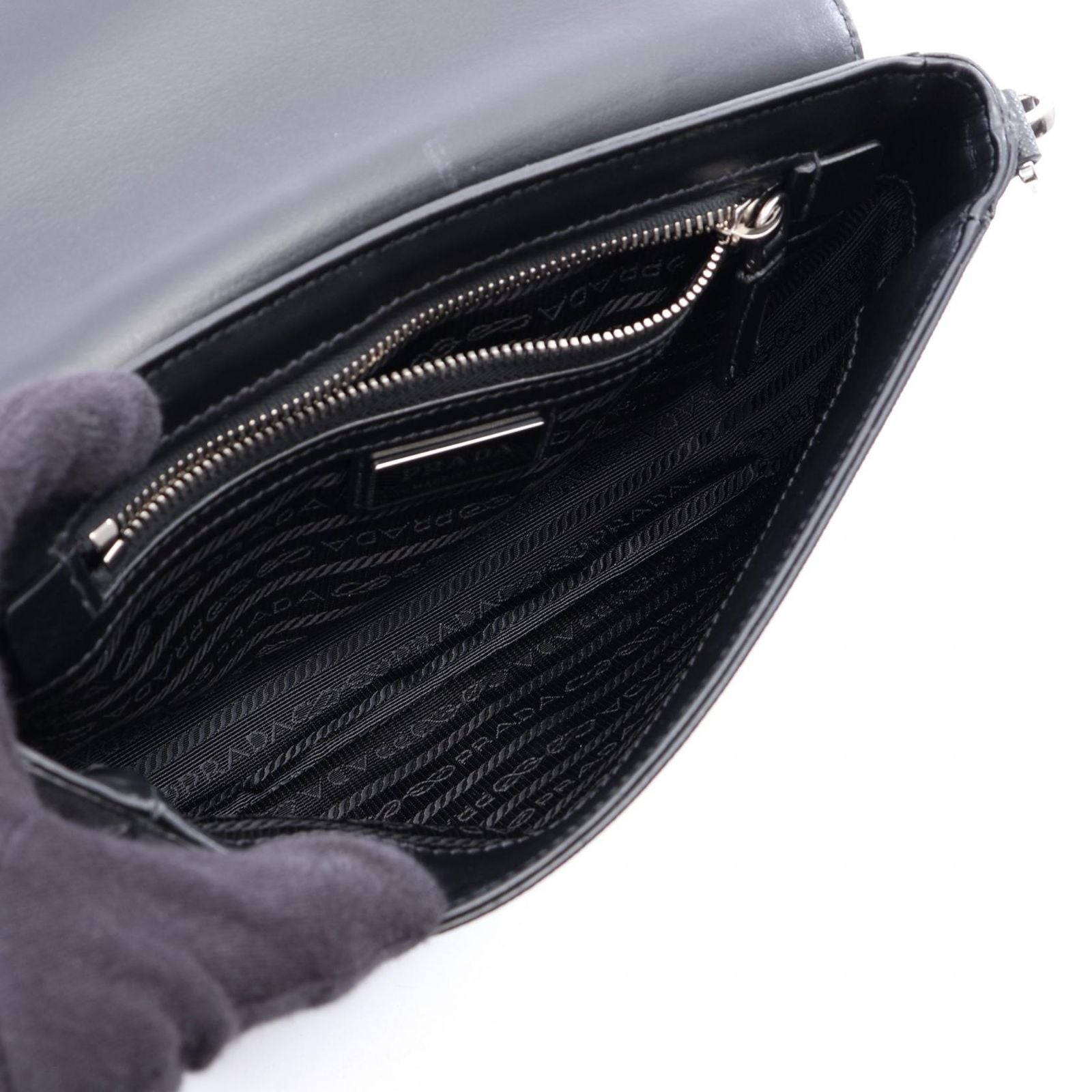 Prada Shoulder Bag Triangle Logo Black Saffiano Leather — view 3