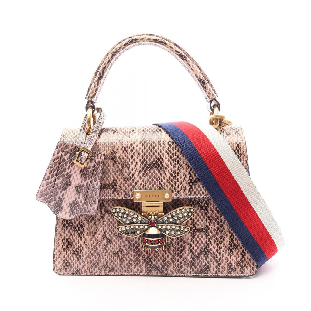 Gucci Handbag Queen Mar Galet 2-Way Pink Black Multi Exotic Leather Small