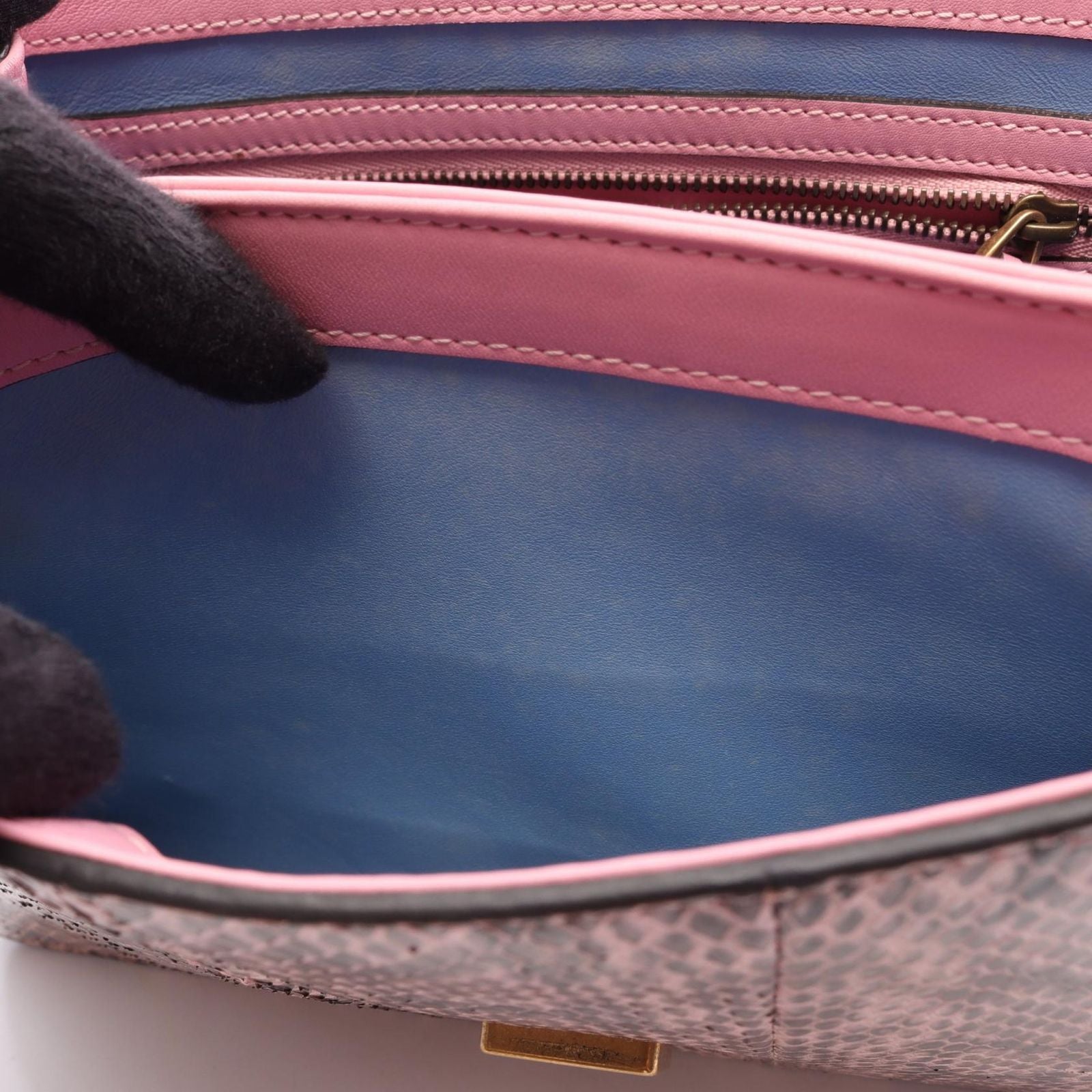 Gucci Handbag Queen Mar Galet 2-Way Pink Black Multi Exotic Leather Small — view 8