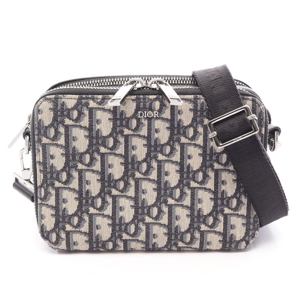 Dior Shoulder Bag Strap Zip Pouch Oblique Ivory Navy Black Canvas Leather