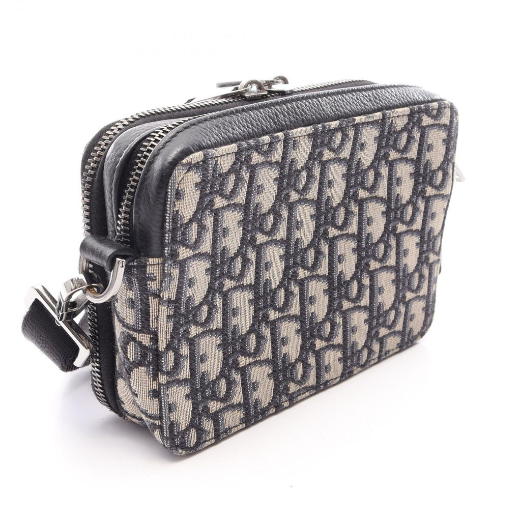 Dior Shoulder Bag Strap Zip Pouch Oblique Ivory Navy Black Canvas Leather — view 2