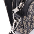Dior Shoulder Bag Strap Zip Pouch Oblique Ivory Navy Black Canvas Leather — view 8