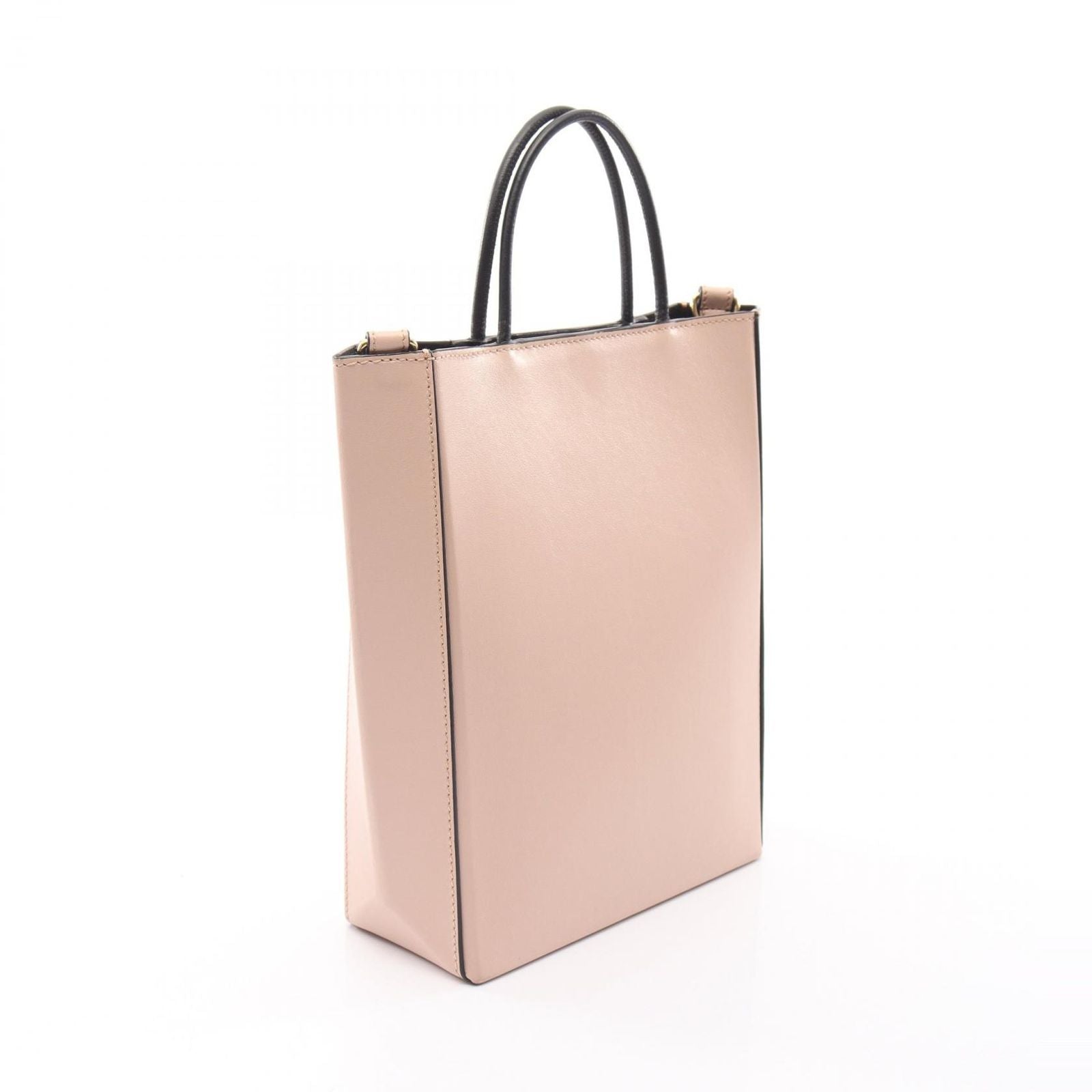 Fendi Handbag Shopping Bag Small Light Pink Black Leather Pack — view 2