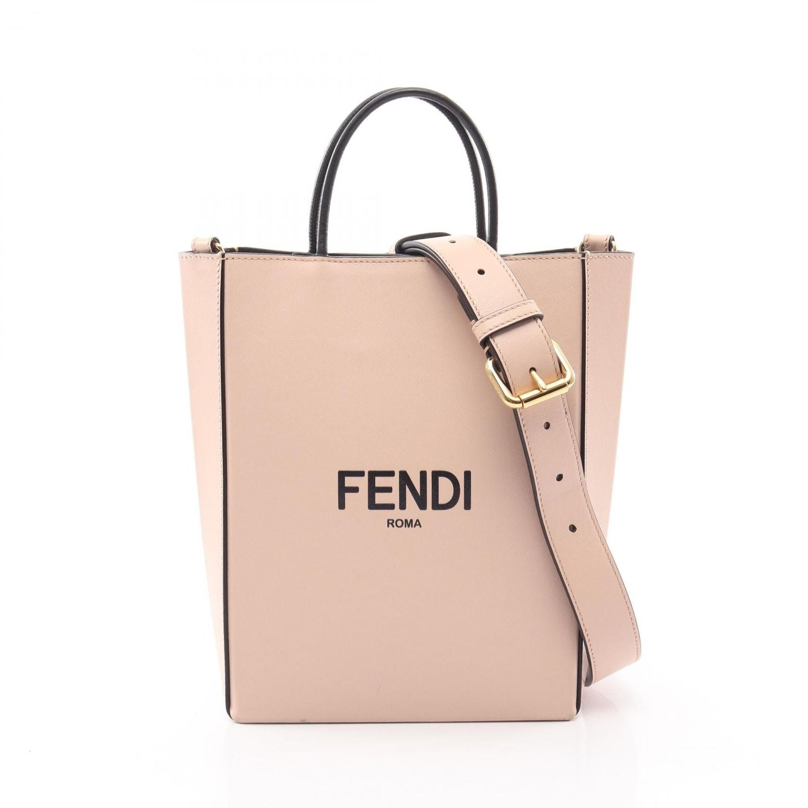 Fendi Handbag Shopping Bag Small Light Pink Black Leather Pack