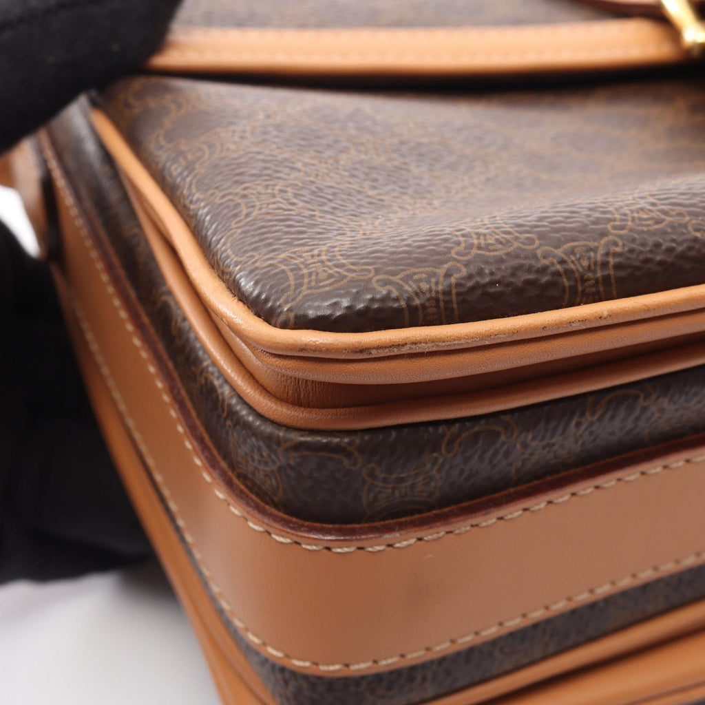 Celine Shoulder Bag Macadam Dark Brown Camel Leather — view 6