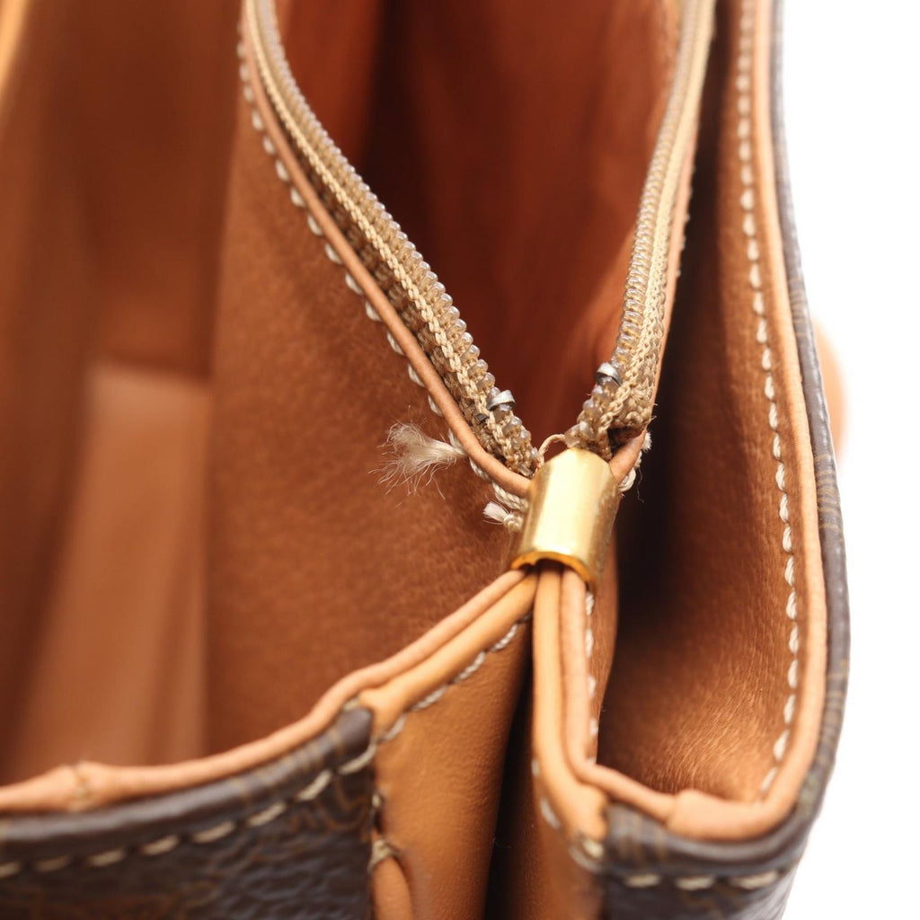 Celine Shoulder Bag Macadam Dark Brown Camel Leather — view 5