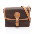 Celine Shoulder Bag Macadam Dark Brown Camel Leather