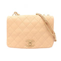 Chanel Shoulder Bag Quilted Beige Lambskin Full Flap Chain
