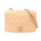 Chanel Shoulder Bag Quilted Beige Lambskin Full Flap Chain