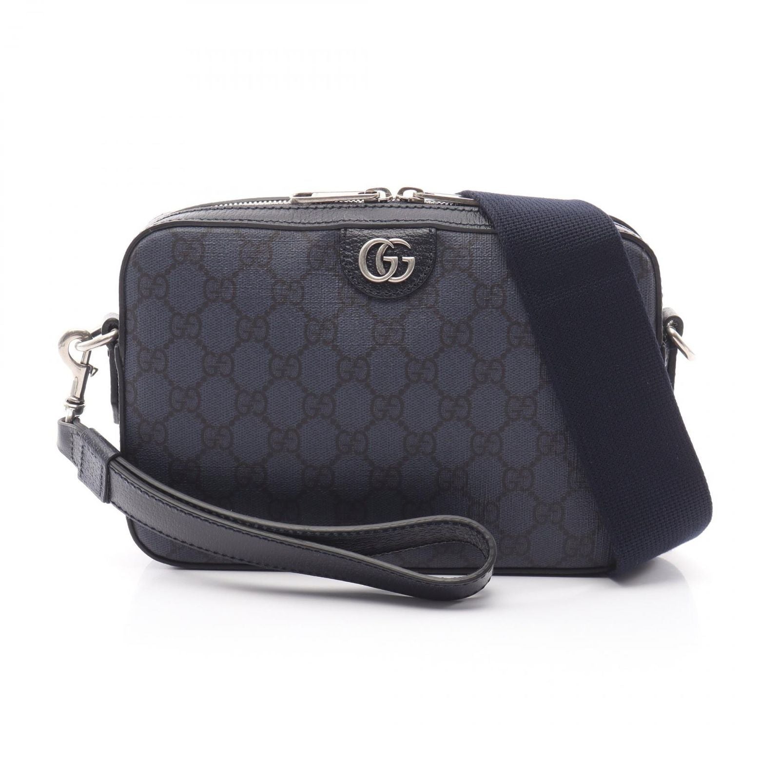 Gucci Shoulder Bag GG Supreme Navy Black Leather Ophidia Small Cross