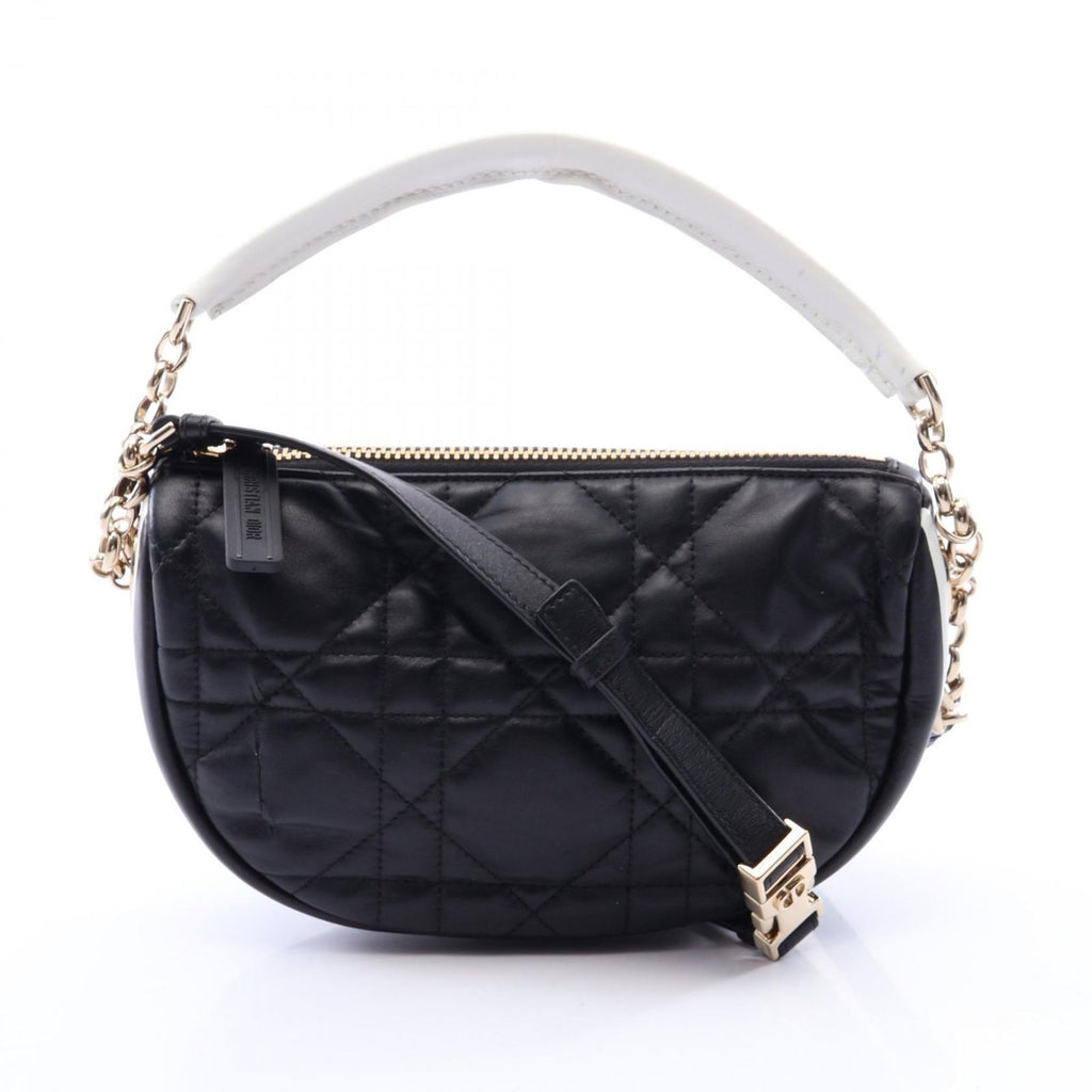 Dior Shoulder Bag Vibe Hobo Cannage 2-Way Black White Leather Chain