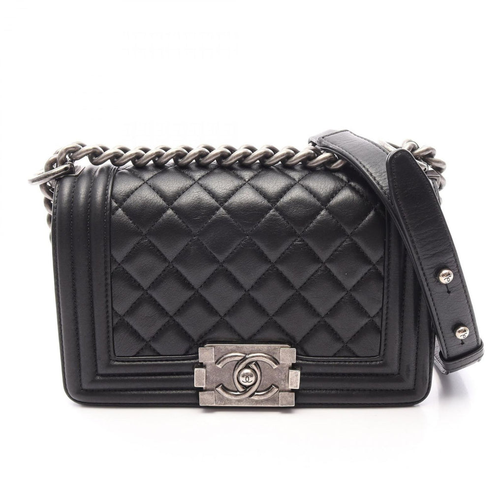 Chanel Shoulder Bag Boy Small Black Leather Chain