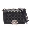 Chanel Shoulder Bag Boy Small Black Leather Chain