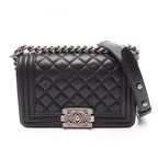 Chanel Shoulder Bag Boy Small Black Leather Chain