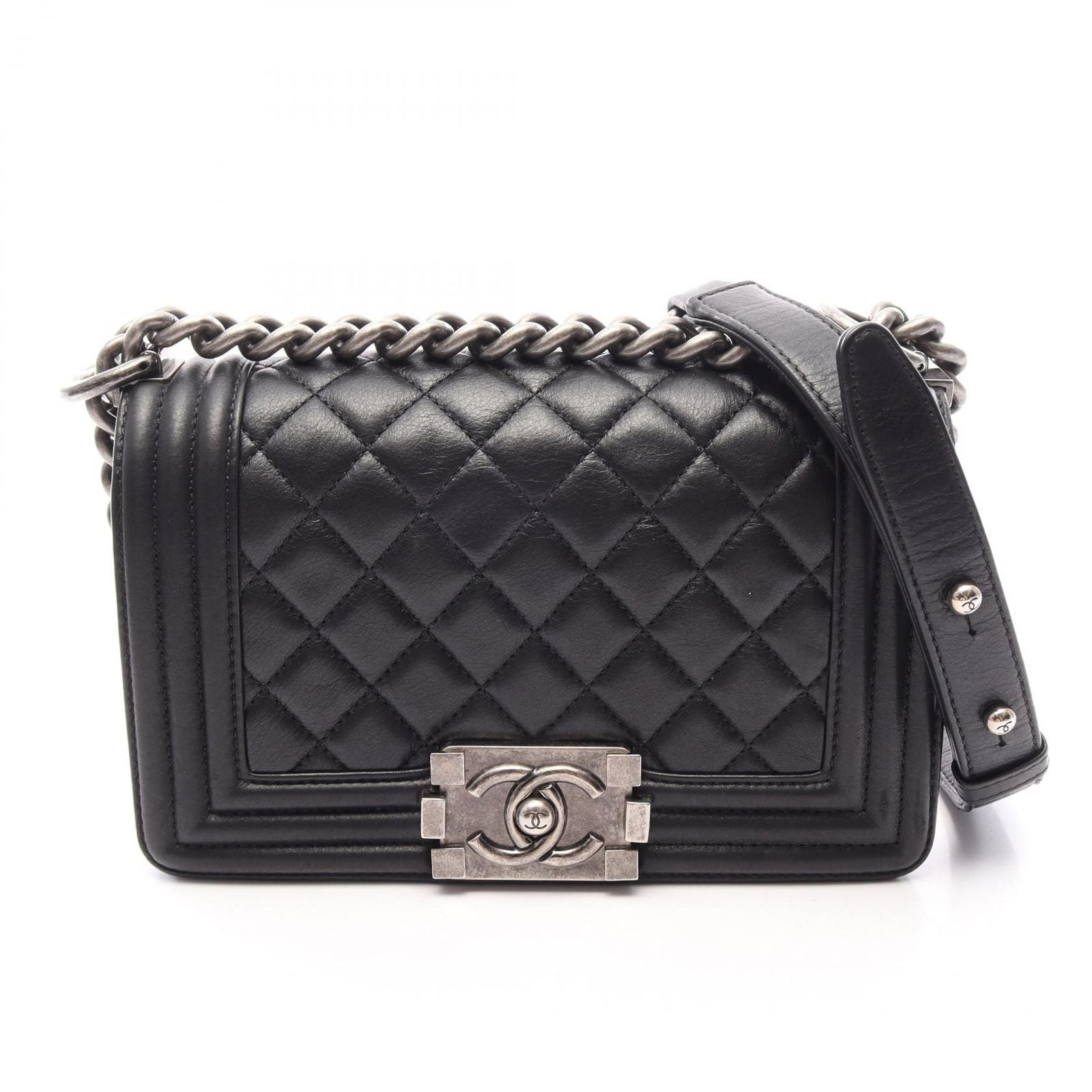 Chanel Shoulder Bag Boy Small Black Leather Chain