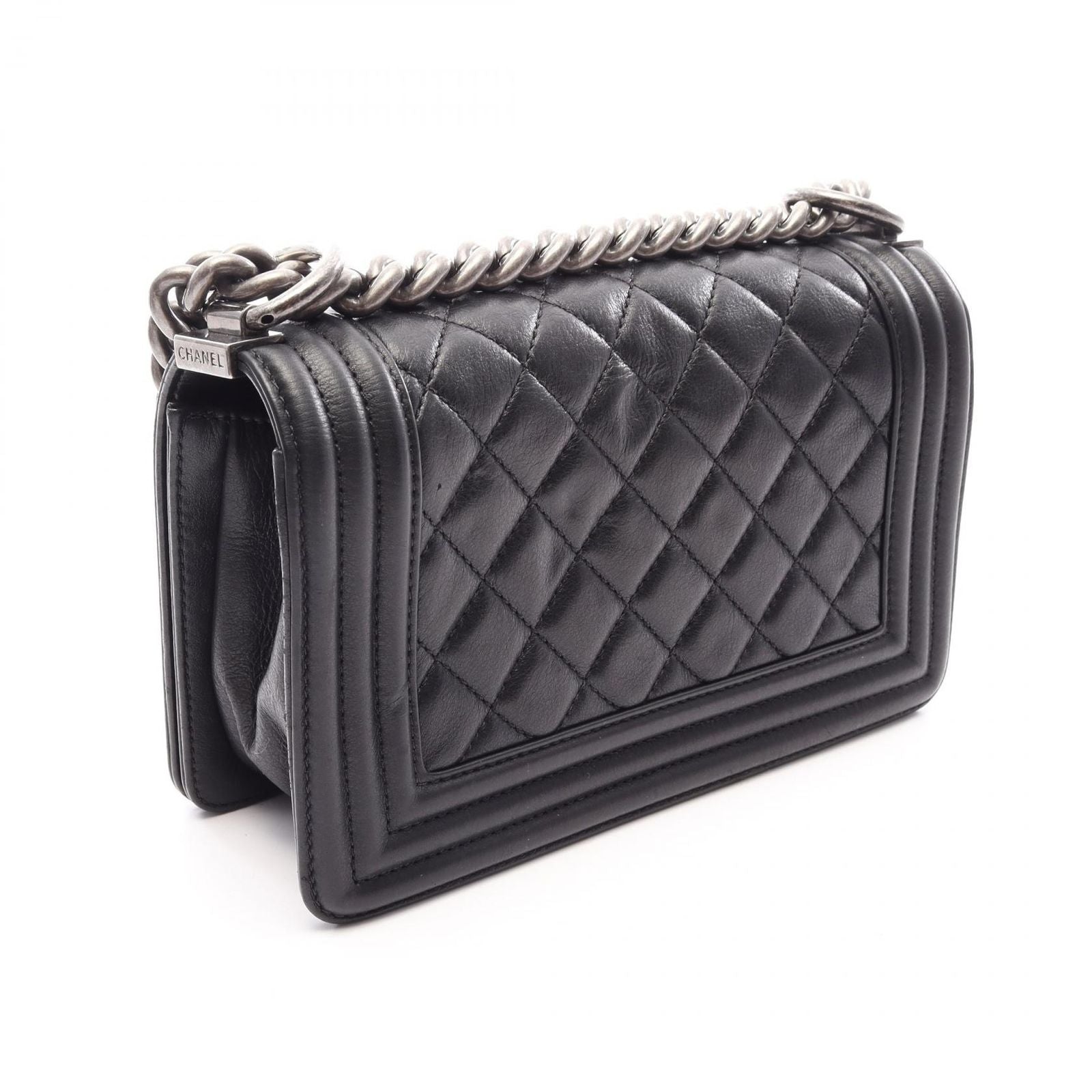 Chanel Shoulder Bag Boy Small Black Leather Chain — view 2
