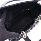 Dior Handbag Lady Dior Black White Fabric Leather 2-Way Tote Medium — view 3