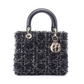 Dior Handbag Lady Dior Black White Fabric Leather 2-Way Tote Medium