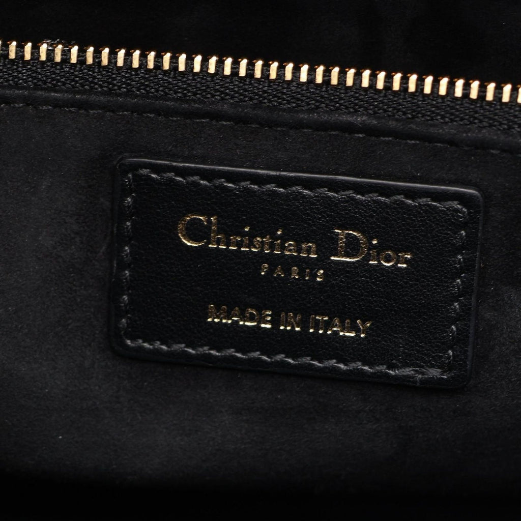 Dior Handbag Lady Dior Black White Fabric Leather 2-Way Tote Medium — view 4