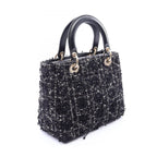 Dior Handbag Lady Dior Black White Fabric Leather 2-Way Tote Medium — view 2