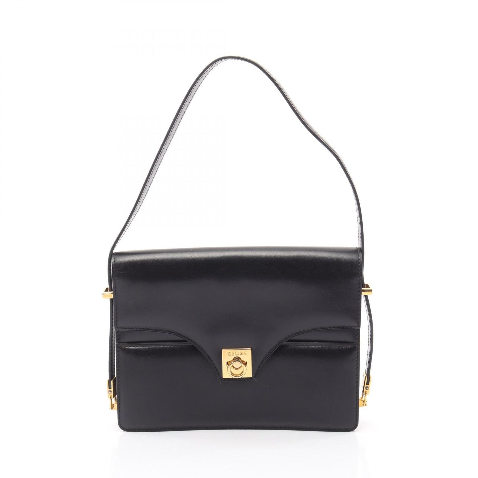 Celine Shoulder Bag Black Leather Gancini