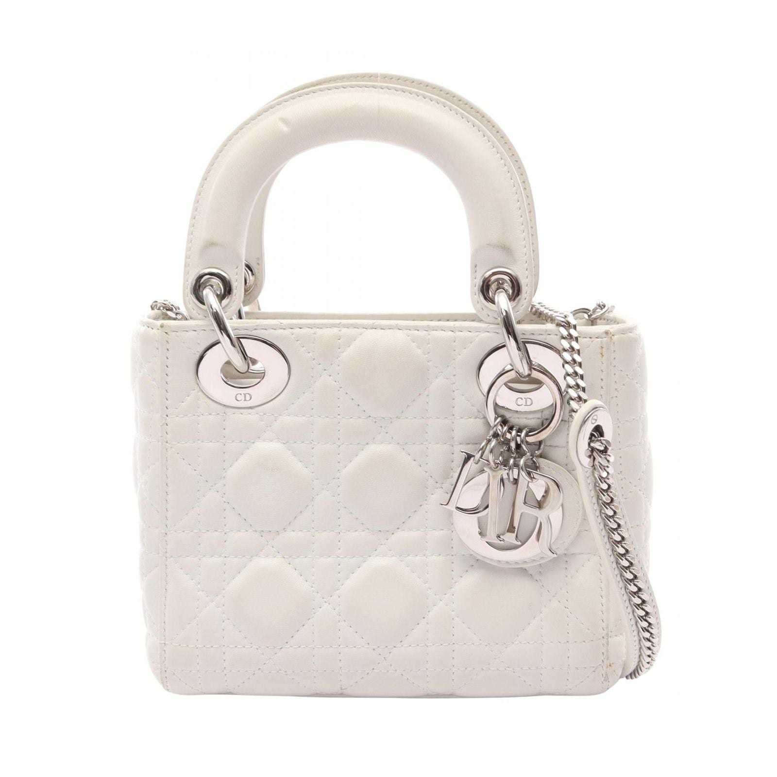 Dior Handbag Lady Dior Mini Cannage 2-Way White Leather Tote