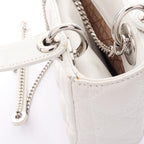 Dior Handbag Lady Dior Mini Cannage 2-Way White Leather Tote — view 7