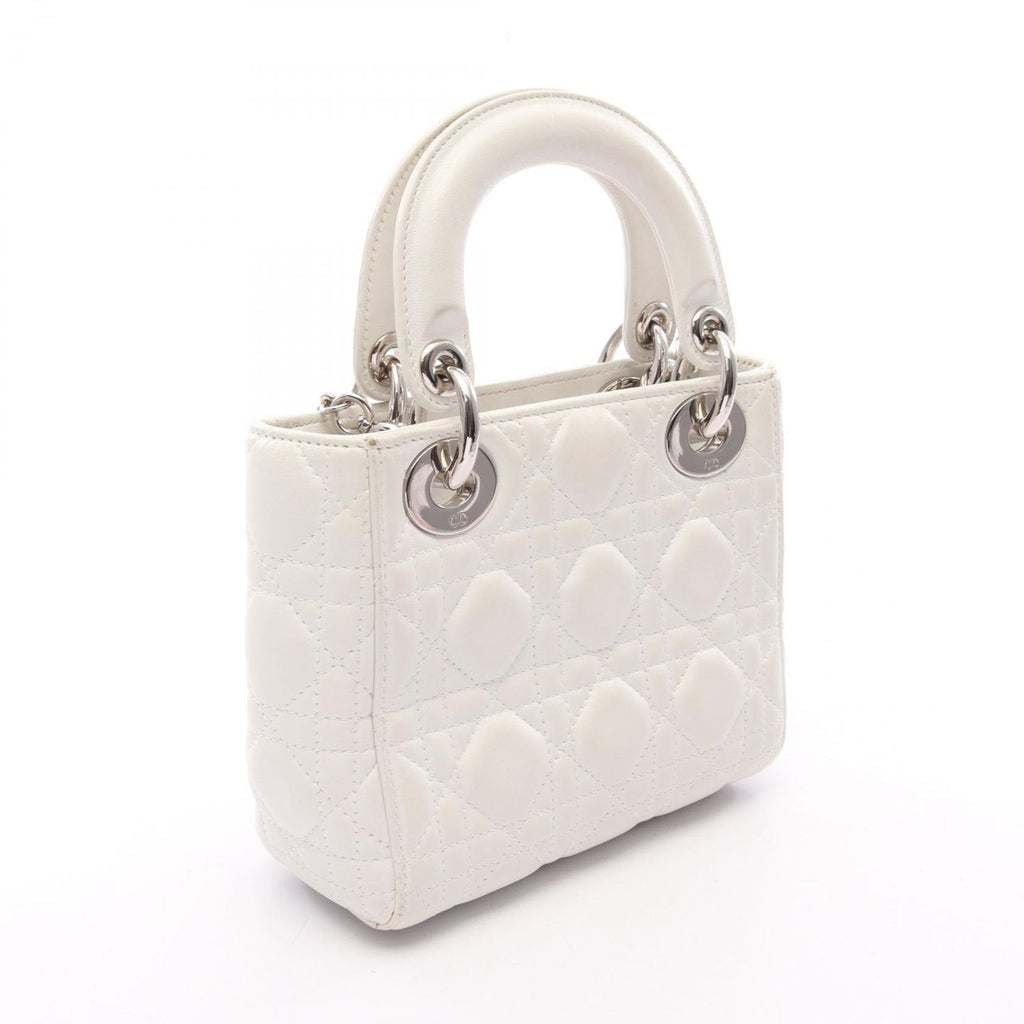 Dior Handbag Lady Dior Mini Cannage 2-Way White Leather Tote — view 2
