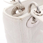 Dior Handbag Lady Dior Mini Cannage 2-Way White Leather Tote — view 8