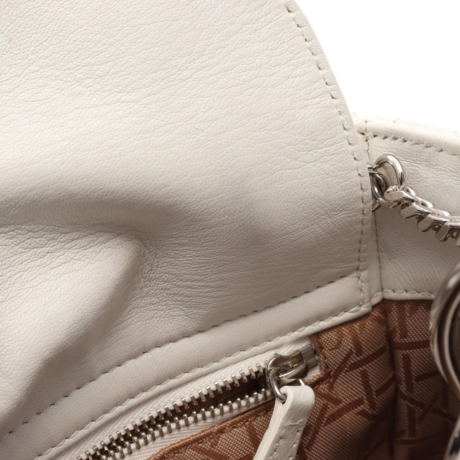 Dior Handbag Lady Dior Mini Cannage 2-Way White Leather Tote — view 5