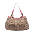 Fendi Shoulder Bag Zucchino Beige Pink Canvas Leather