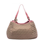 Fendi Shoulder Bag Zucchino Beige Pink Canvas Leather