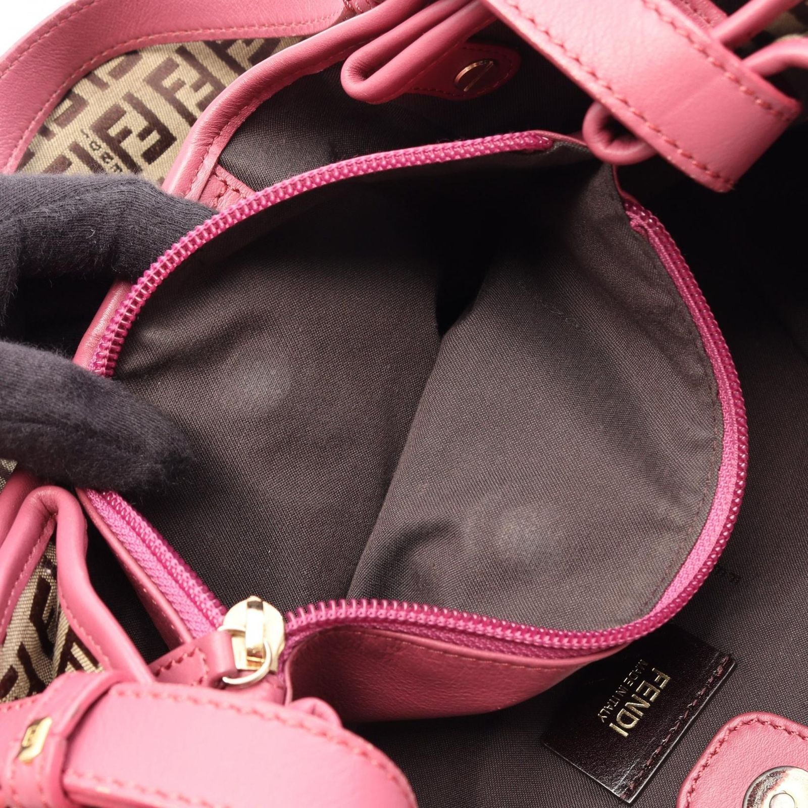Fendi Shoulder Bag Zucchino Beige Pink Canvas Leather — view 7