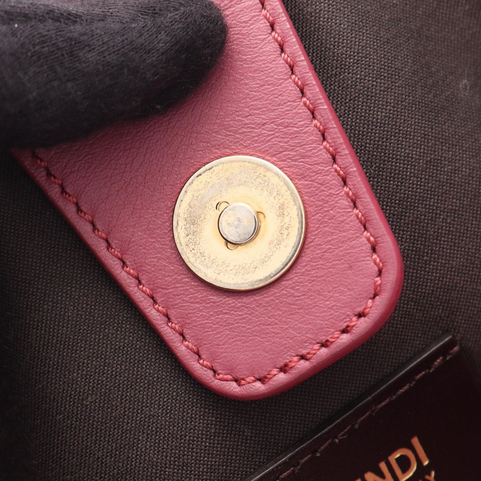 Fendi Shoulder Bag Zucchino Beige Pink Canvas Leather — view 5