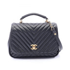 Chanel Shoulder Bag V-stitch Chevron 2-Way Black Lambskin Top Handle Chain