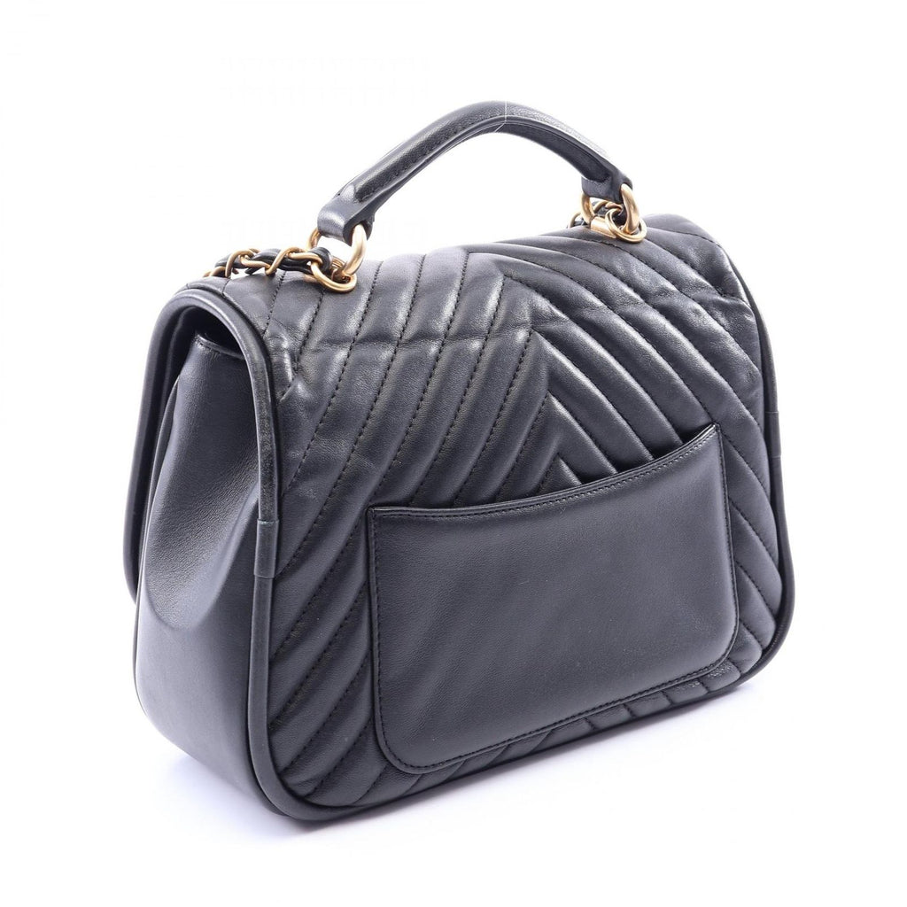 Chanel Shoulder Bag V-stitch Chevron 2-Way Black Lambskin Top Handle Chain — view 2